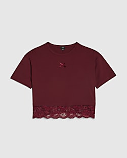 Girls Brown Lace Trim T-Shirt
