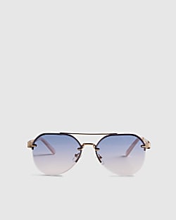 Girls Purple Rimless Aviator Sunglasses