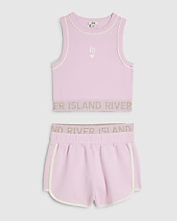 Girls Pink RI Waistband Tank and Shorts Set
