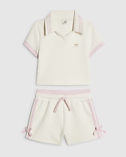 Girls Cream Polo Shirt And Shorts Set