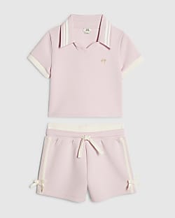 Girls Pink Polo Shirt And Shorts Set