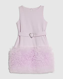 Girls Purple 3D Organza Hem Dress