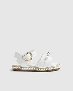Mini Girls White Double Bow Sandals