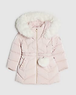 Mini Girls Pink Padded High Shine Coat