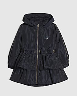 Girls Navy Frill Bow Raincoat