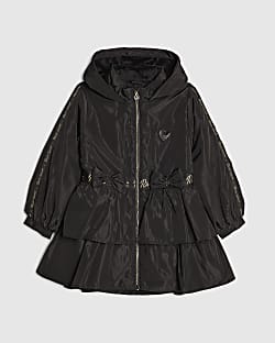Girls Black Frill Bow Raincoat