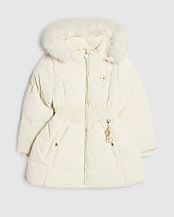 Girls Cream Hooded Padded Coat