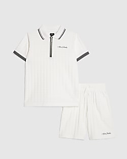 Boys White Polo Shirt And Shorts Set