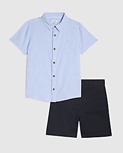 Boys Blue Shirt And Chino Shorts Set