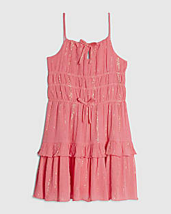 Girls Pink Tiered Shimmer Dress