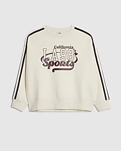Girls Cream Graphic Side Stripe Sweatshirt