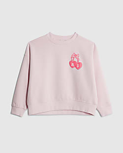 Girls Pink Iconic Vibes Bow Cherry Sweatshirt