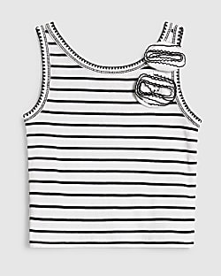 Girls Black Stripe Rosette Tank Top