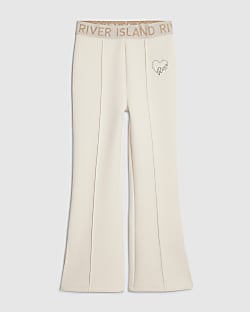Girls Cream Premium Kickflare Trousers