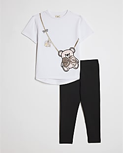 Mini Girls White Sequin Bear Bag Graphic Set