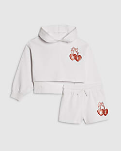 Girls White Cherry Hoodie And Shorts Set