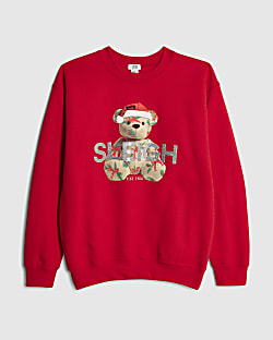Girls Red Sleigh Bear Festive Sweatshirt