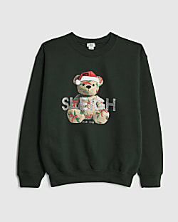 Girls Green Sleigh Bear Festive Sweatshirt