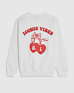 Girls White Iconic Vibes Cherry Sweatshirt