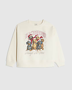 Girls Cream Dachshund Christmas Sweatshirt
