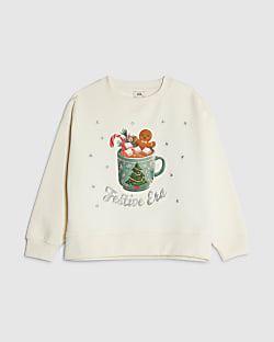 Girls Cream Festive Hot Choc Sweatshirt