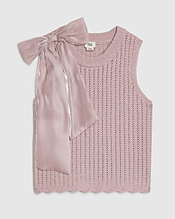 Girls Pink 3D Bow Knitted Tank Top