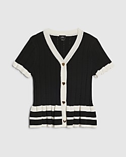 Girls Black Stripe Peplum Top