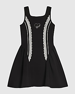 Girls Black Premium Prom Lace Dress
