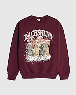 Girls Red Dachshund Christmas Sweatshirt