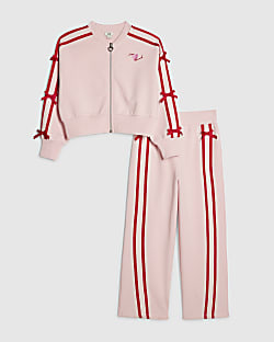 Girls Pink Bow Stripe Taping Tracksuit Set
