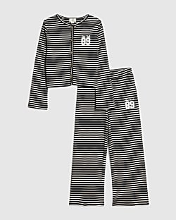 Girls Black Striped Cardigan Set