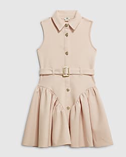 Girls Pink Faux Suede Sleeveless Prom Dress