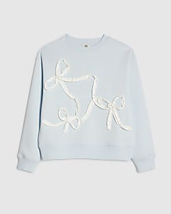 Girls Blue Bow Stitch Sweatshirt