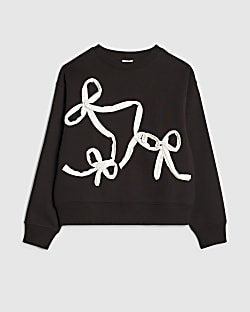 Girls Black Bow Stitch Sweatshirt