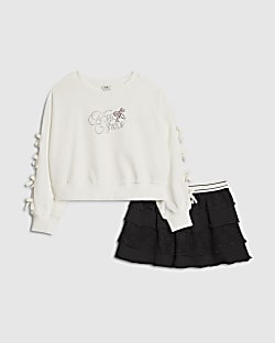 Girls Black Bow Sweatshirt Set