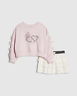 Girls Pink Bow Sweatshirt Set