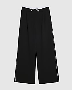 Girls Black Side Stripe Wide Leg Joggers
