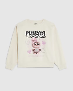 Girls Cream Fierce Cute Monster Sweatshirt