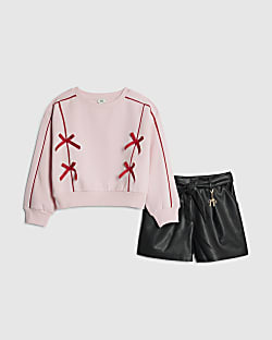 Girls Pink Bow Sweatshirt Set