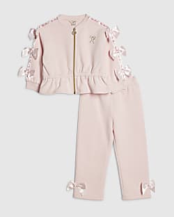Mini Girls Pink Bow Cinched Sweatshirt Set