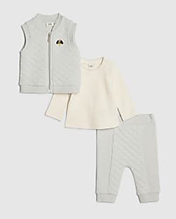 Baby Boys Blue Quilted 3 Piece Gilet Set