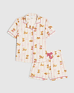 Girls Pink Puppy Button Through Pyjamas