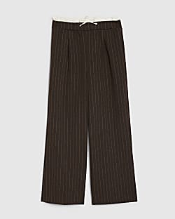 Girls Brown Pinstripe Wide Leg Trousers