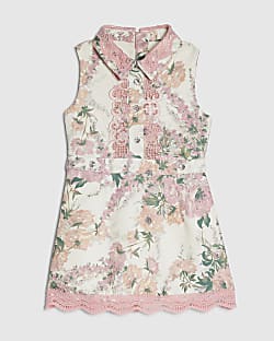 Mini Girls Pink Floral Lace Collar Dress