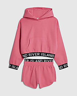 Girls Pink Hoodie And Shorts Set