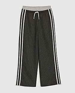 Girls Black Pinstripe Wide Leg Trousers
