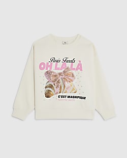 Girls White Croissant Paris Sweatshirt