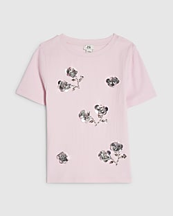 Girls Pink Sequin Flower T-shirt