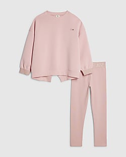 Girls Pink RI Split Back Sweatshirt Set