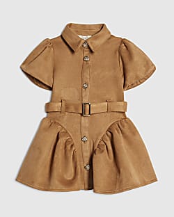 Mini Girls Brown Faux Suede Prom Dress